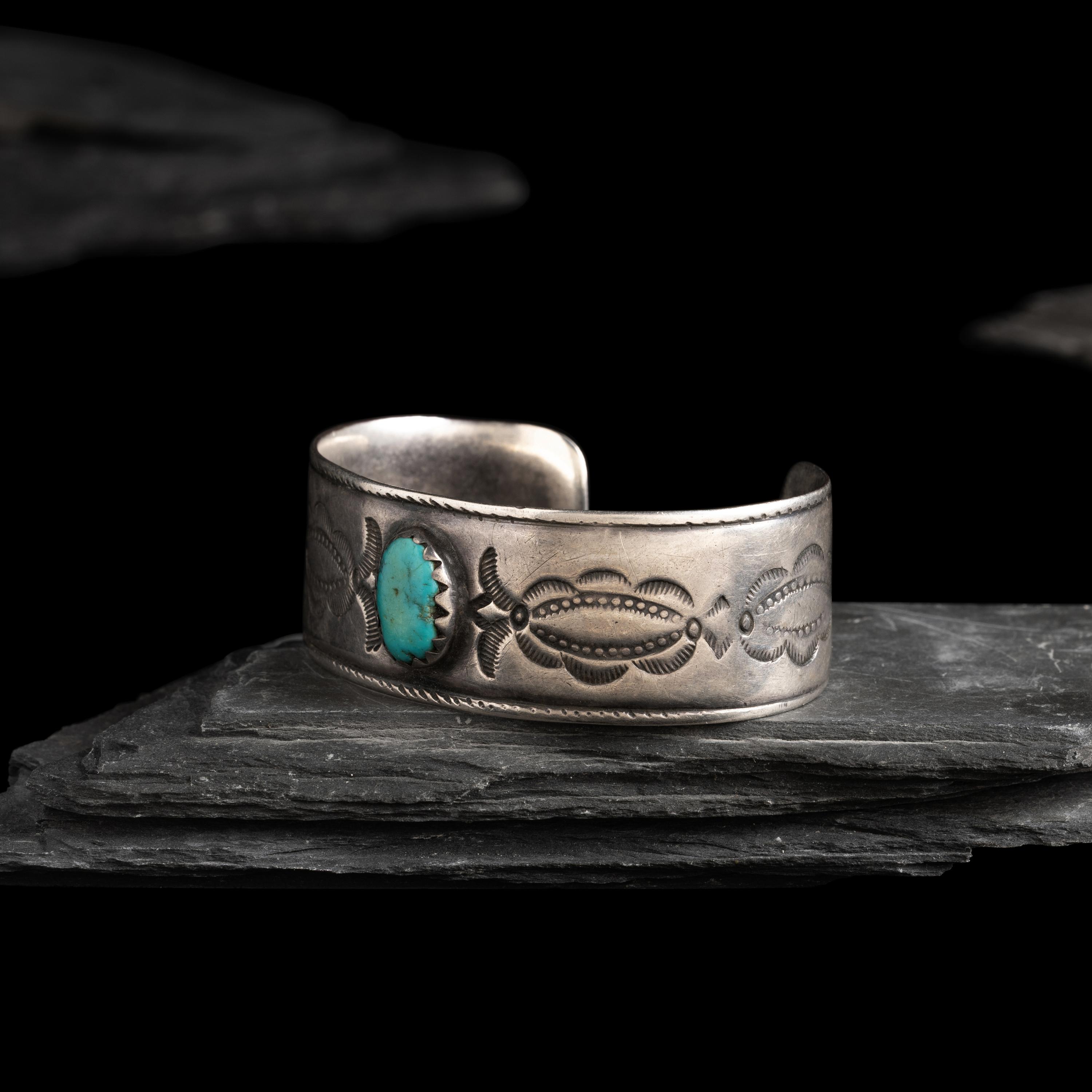 Navajo Ingot and Turquoise Cuff Bracelet
