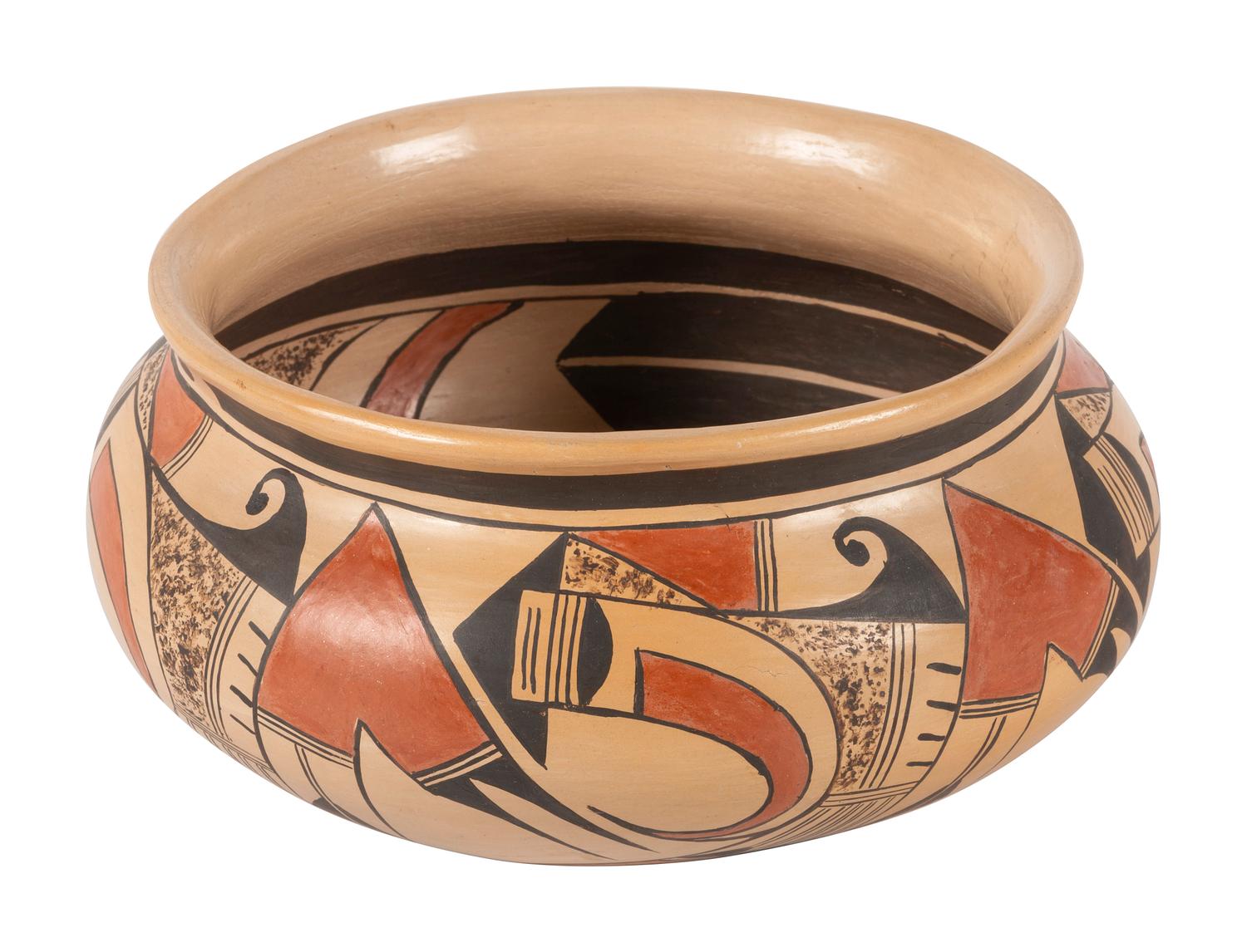 Polychrome Pottery Bowl, with Flared Rim
