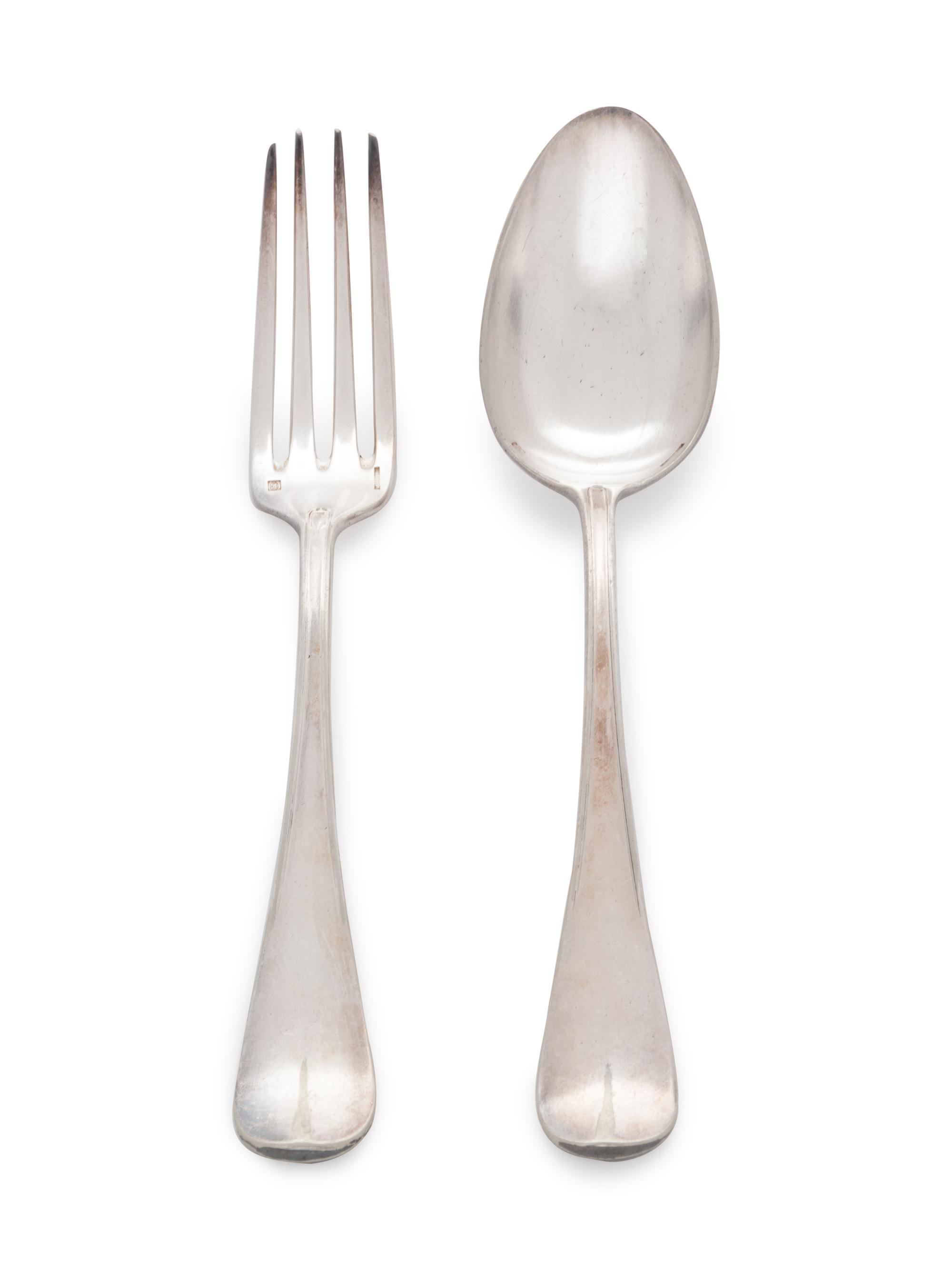 comprising: 6 tablespoons 3 dinner forks together with an example by A. Boulenger of similar design 10 items total.