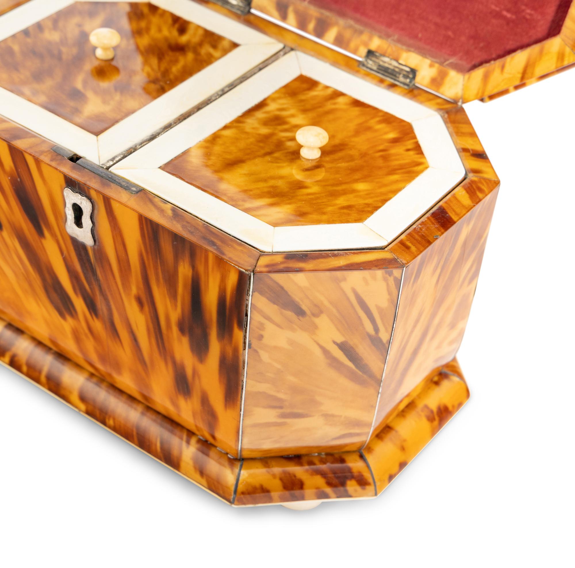 An English Tortoise Shell Veneered Tea Caddy