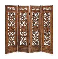 A Chinese Carved Hardwood Four-Panel Floor Screen