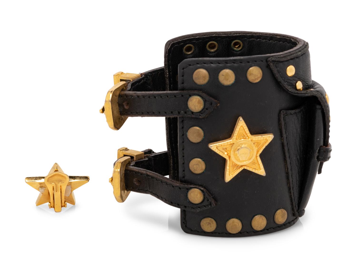 Gianni Versace Black Leather Cuff w/Matching Ear Clip, 1993