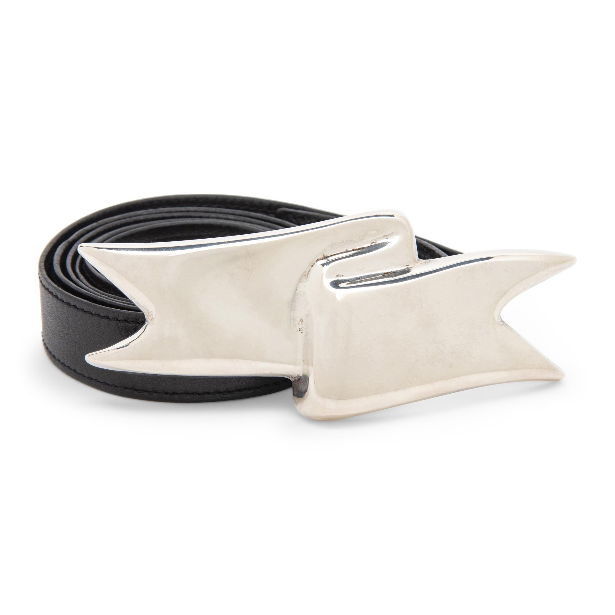 Angela Cummings, Tiffany & Co.; Silver 'Ribbon' Buckle & Black Leather Belt, 1984