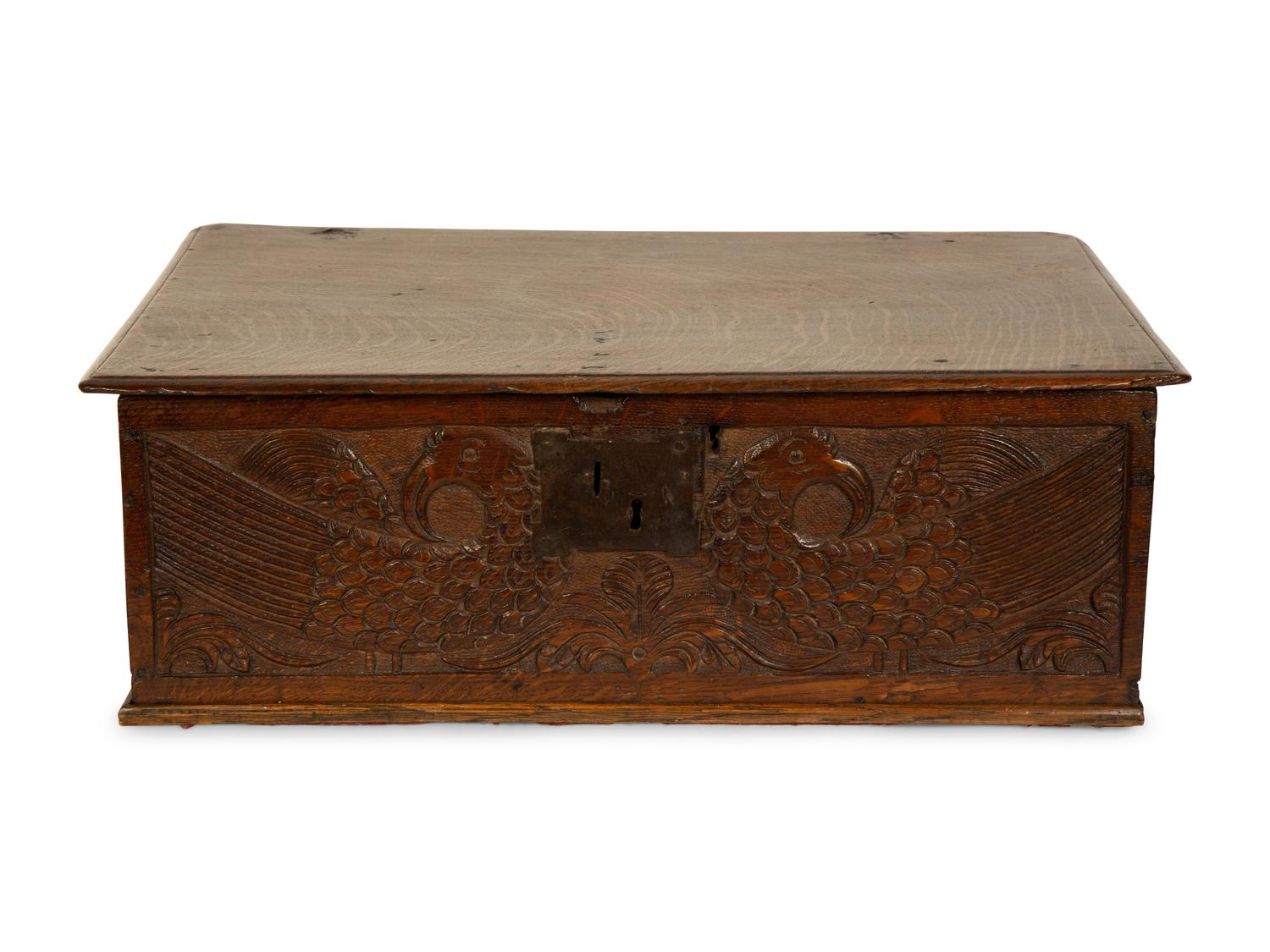 An English Carved Oak Document Box