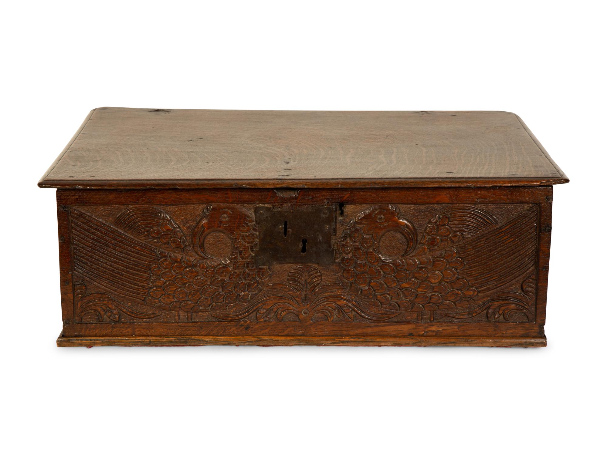 An English Carved Oak Document Box