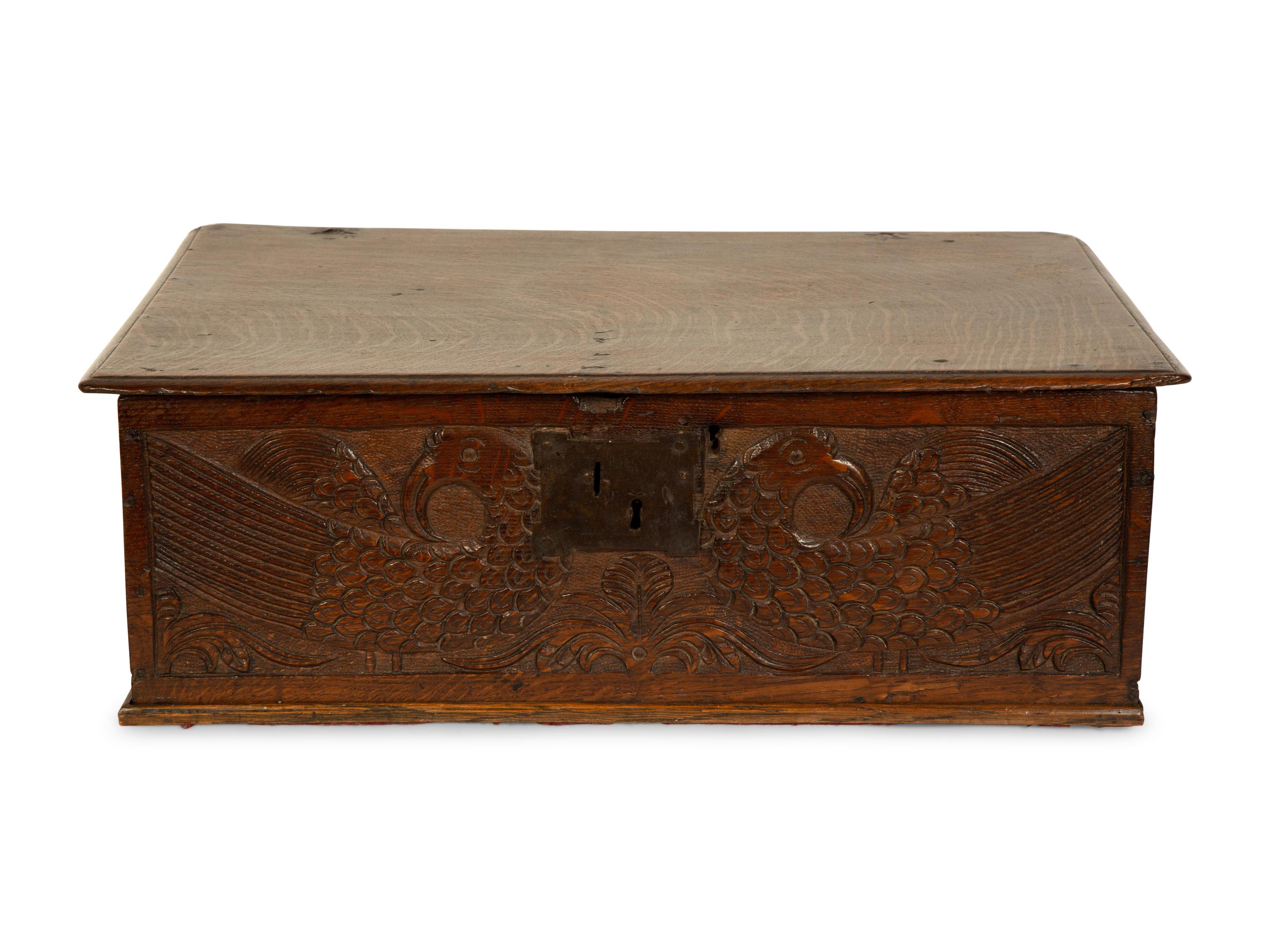 An English Carved Oak Document Box