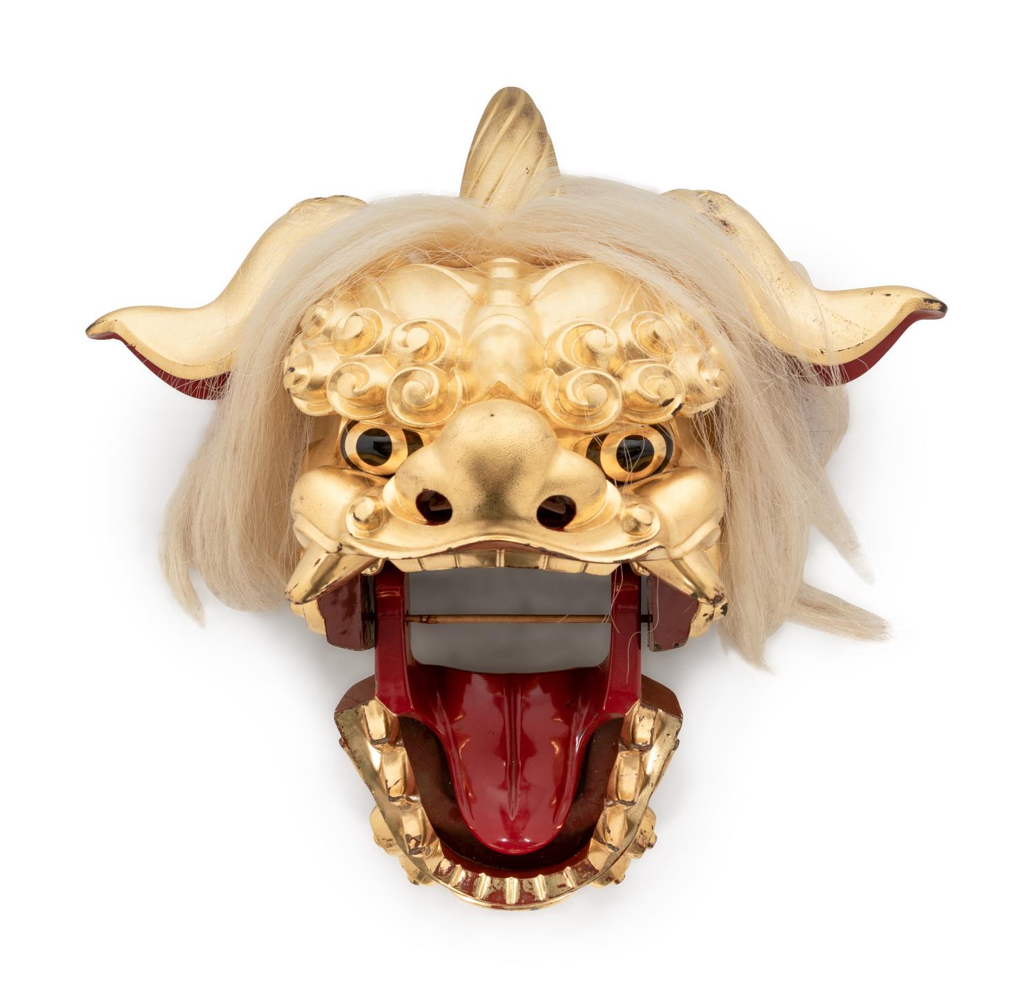 A Chinese Gilt Lacquered Dragon Head Ornament with Horse Hair Decoration