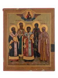 Russian Icon of Five Saints — 19TH CENTURY