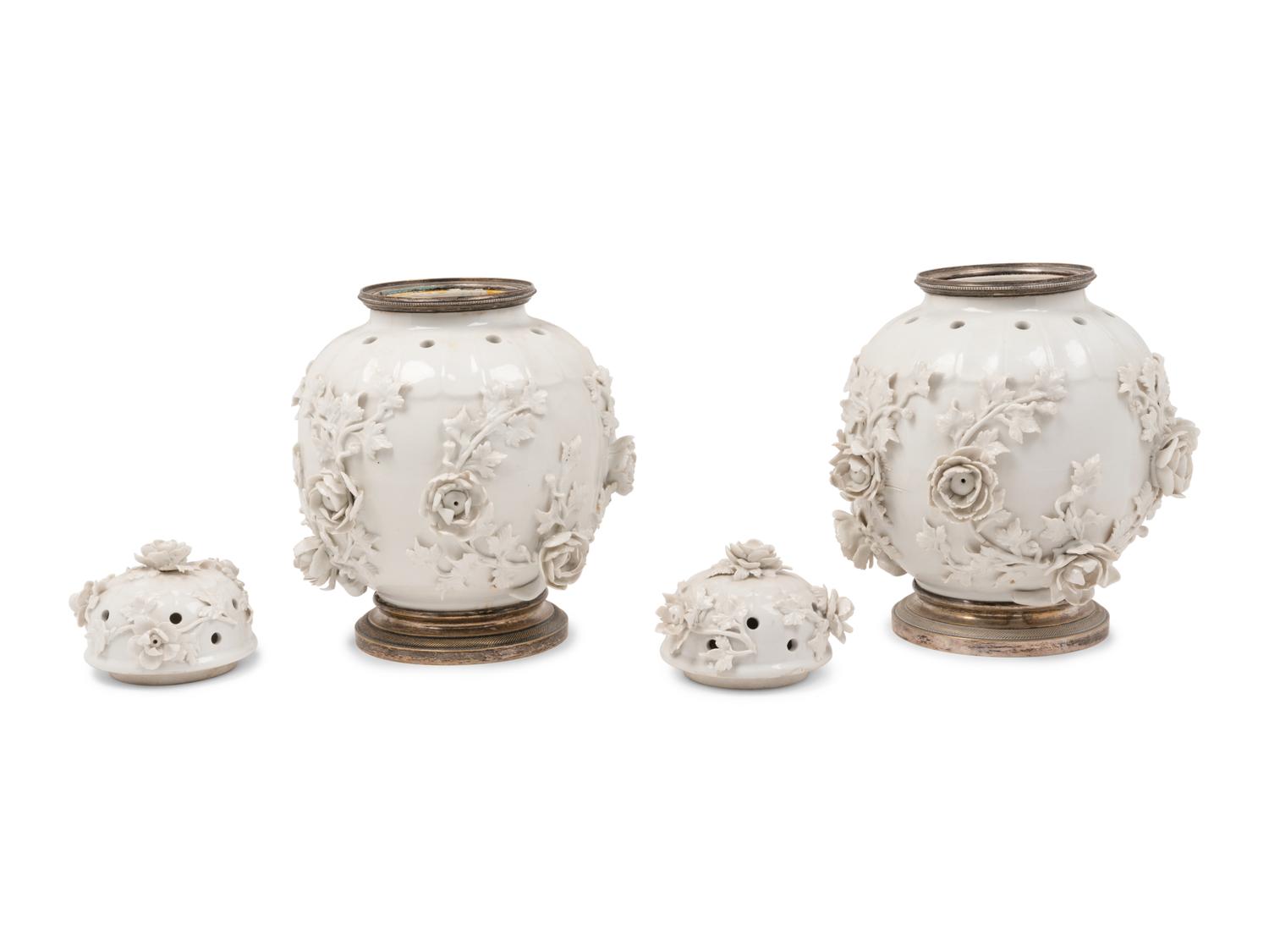 A Pair of Blanc-de-Chine Porcelain Covered Jars