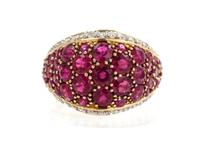 A 14 Karat Yellow Gold, Ruby and Diamond Bombe Ring, 7.10 dwts.