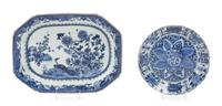 A Pair of Kangxi Blue and White Porcelain Plates Length of serving tray 12 3/8 inches. — 19TH CENTURY