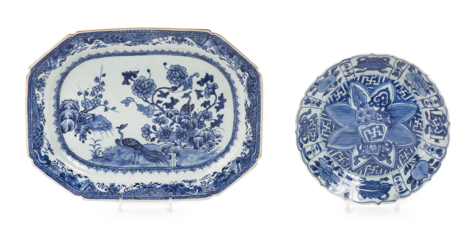 A Pair of Kangxi Blue and White Porcelain Plates Length of serving tray 12 3/8 inches. — 19TH CENTURY