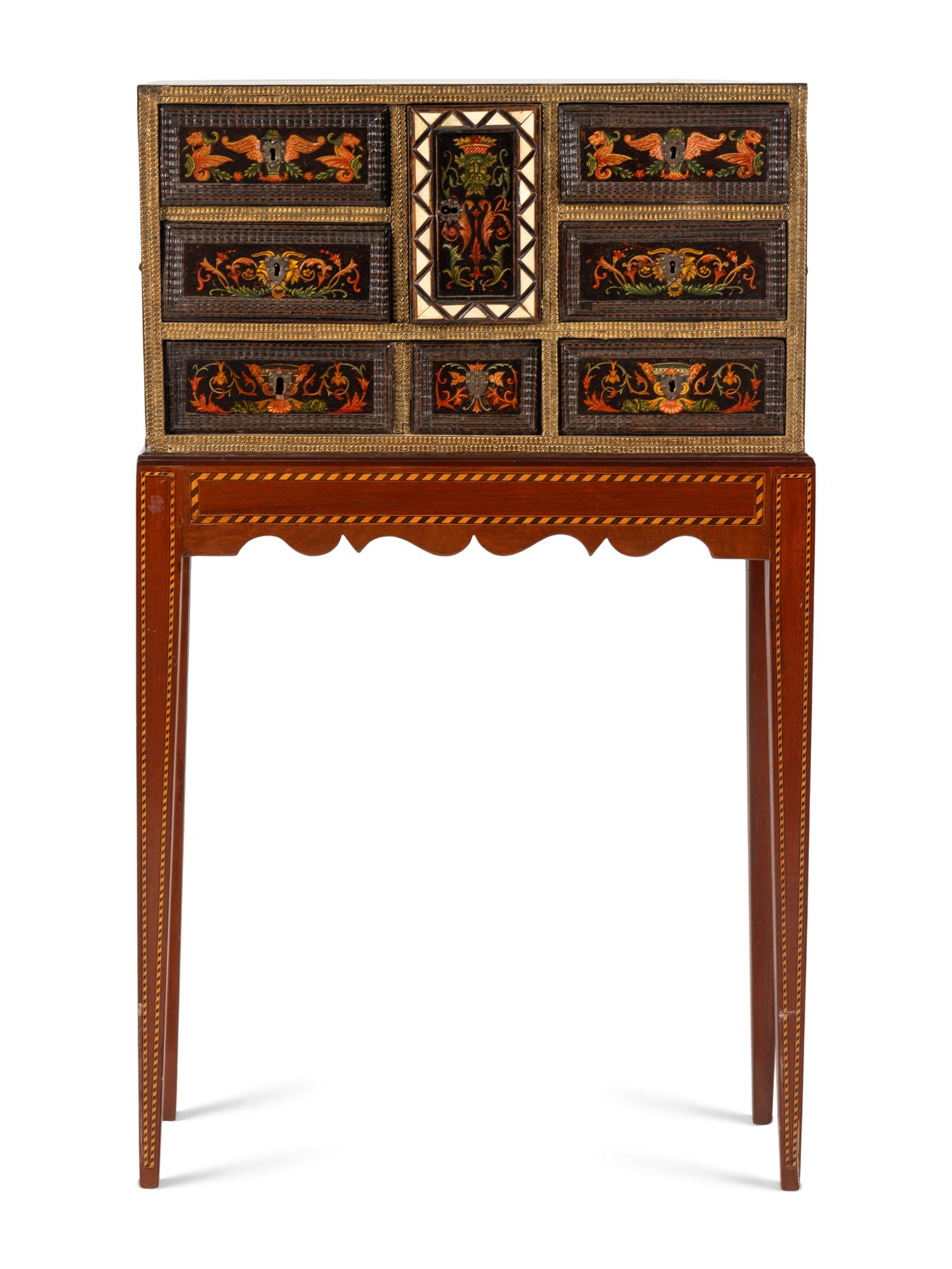 An Italian or Flemish Painted Collector's Cabinet on Stand