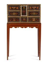 An Italian or Flemish Painted Collector's Cabinet on Stand