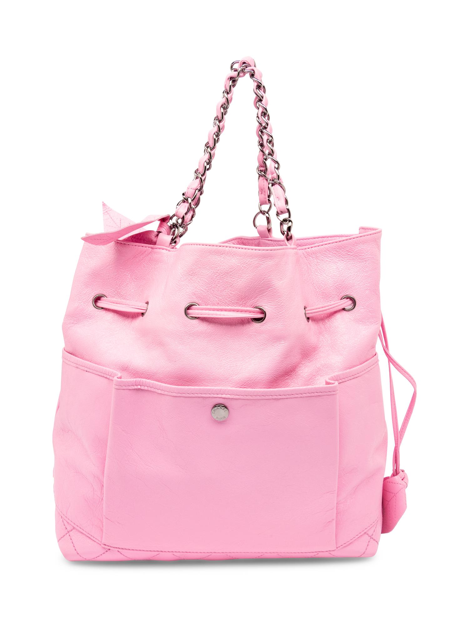 CHANEL, PINK LEATHER DRAWSTRING TOTE