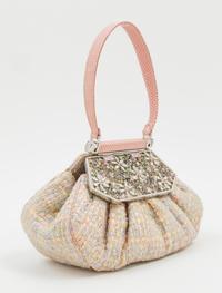 A Judith Leiber Boucle and Crystal Floral Motif Handbag, 7.5" X 4.5" X 3.5"; Handle drop: 4".