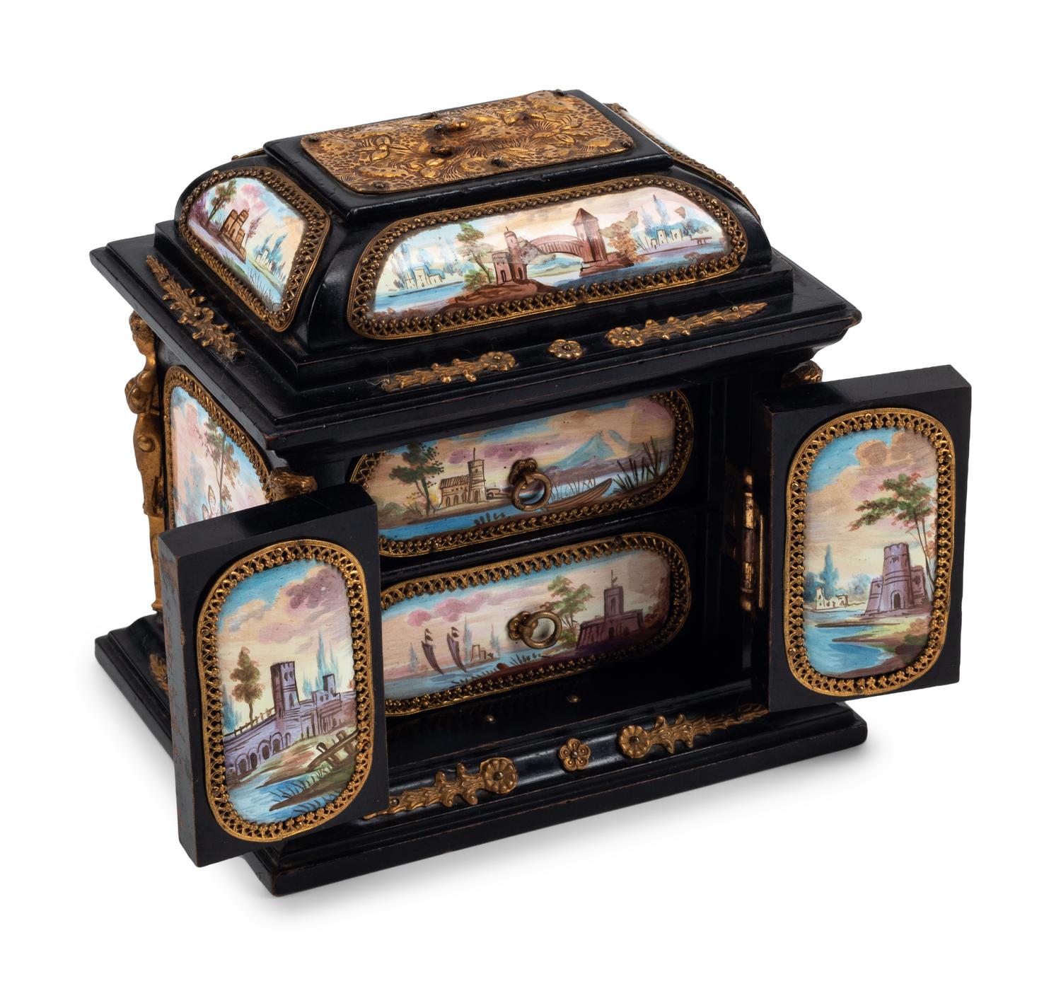 A Small Austrian Enamel Plaque Mounted Table Casket
