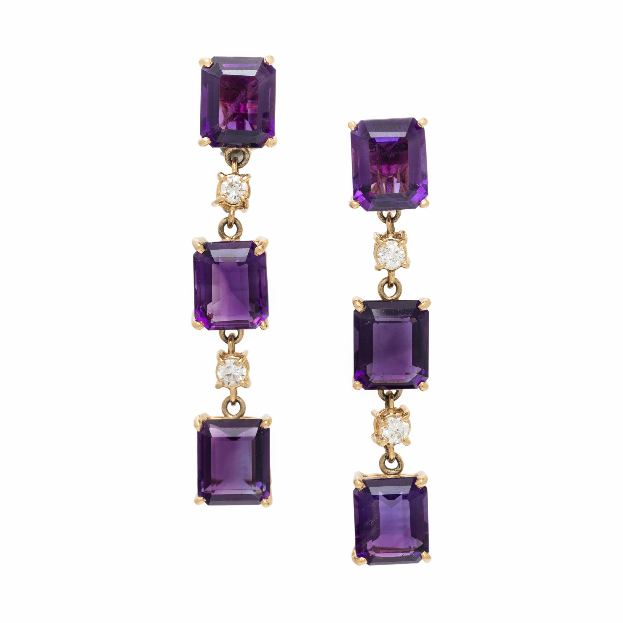 AMETHYST, DIAMOND, AND YELLOW GOLD EARRINGS