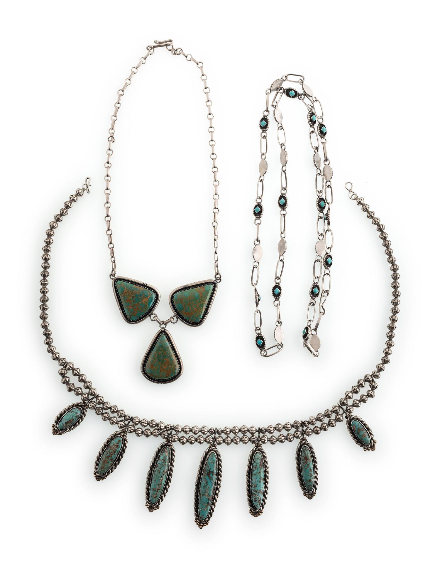 Navajo Silver and Turquoise Necklaces