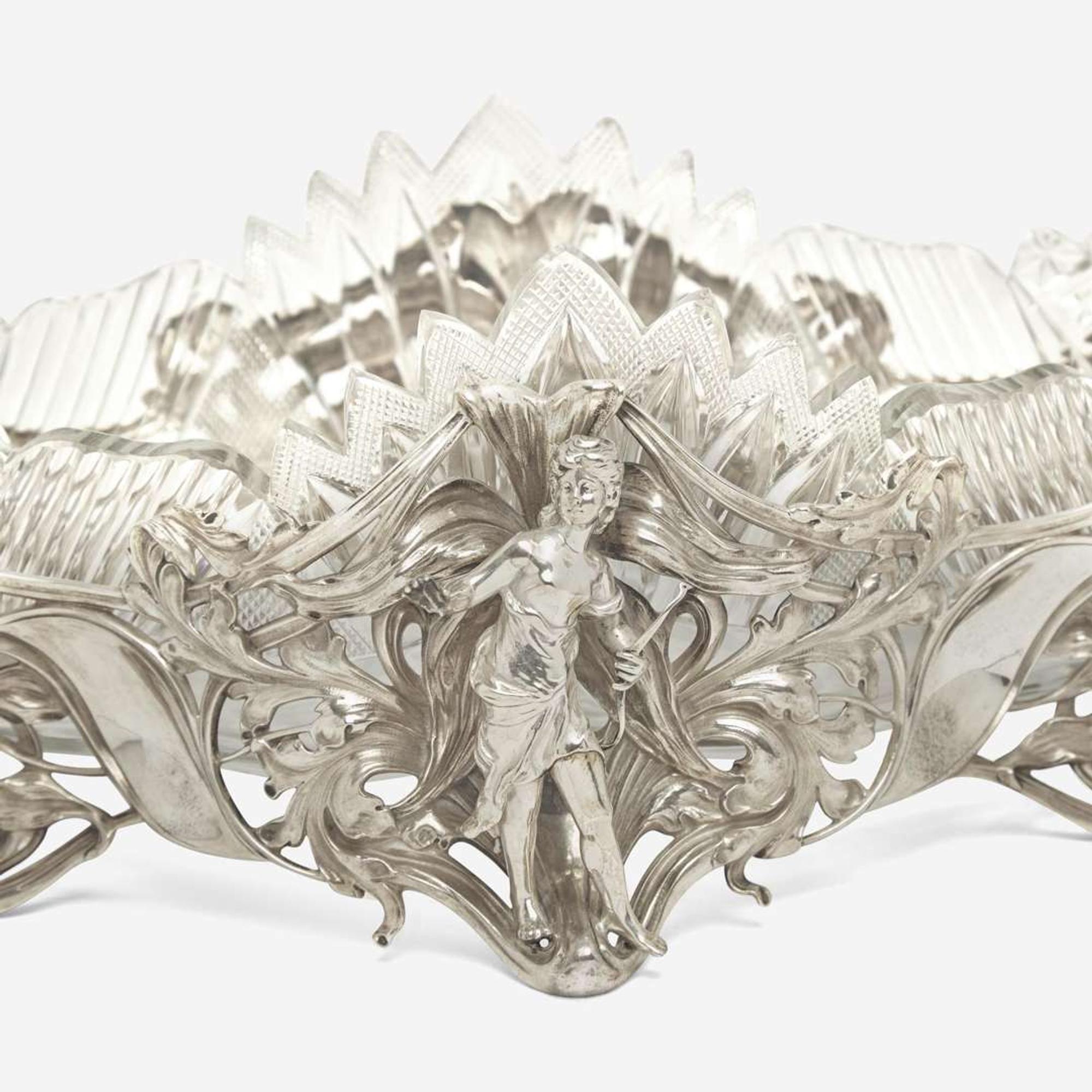 An Art Nouveau silver and cut-glass centerpiece Bearing import mark for Moscow, Russia, after 1908