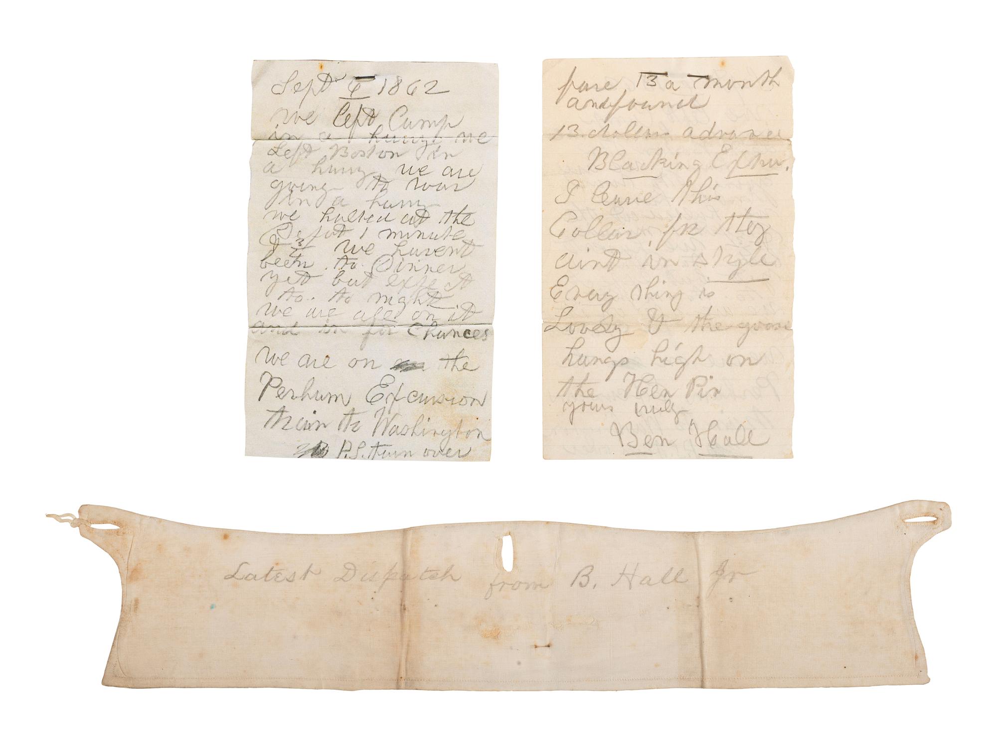 Sergeant Benning Hall, Jr., Company I, 39th Massachusetts. Collar with note dated 1862.