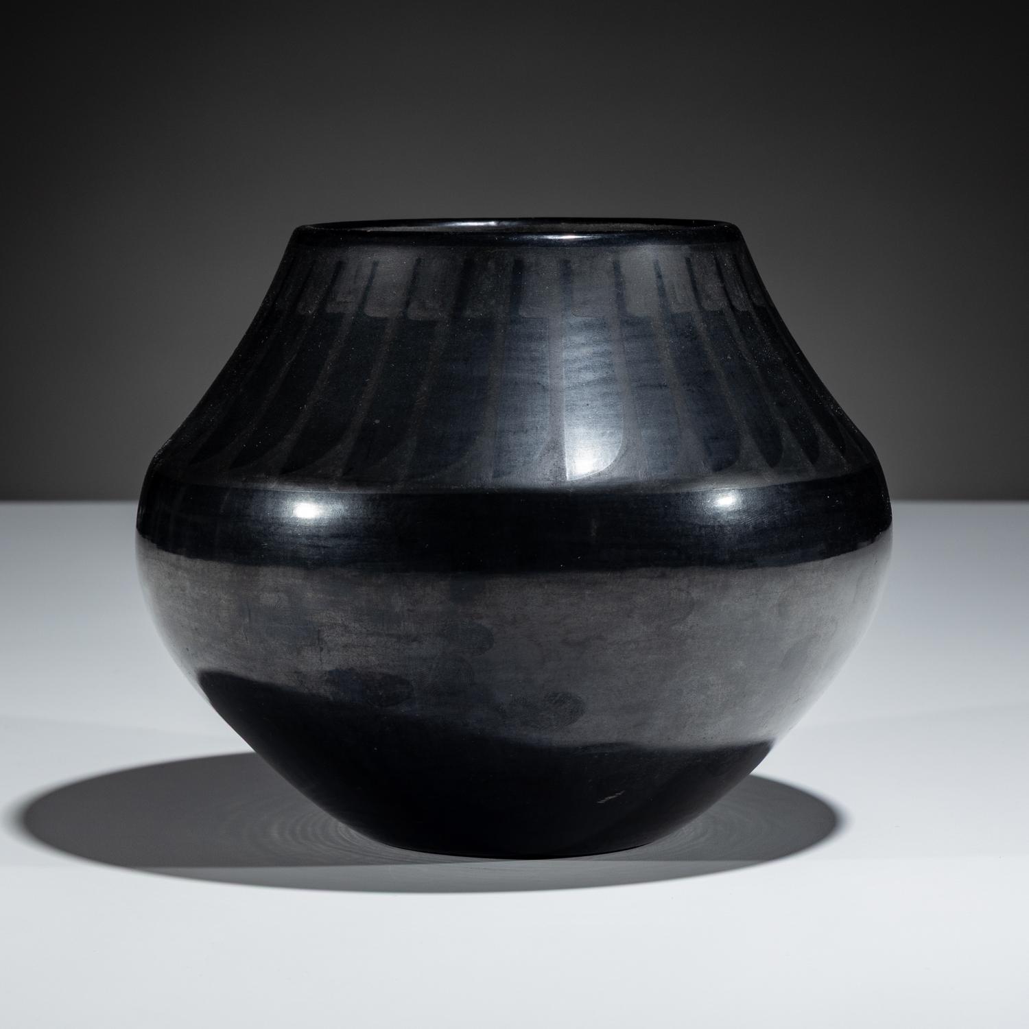 Blackware Pottery Jar, with Gunmetal Finish