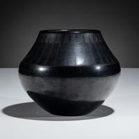 Blackware Pottery Jar, with Gunmetal Finish