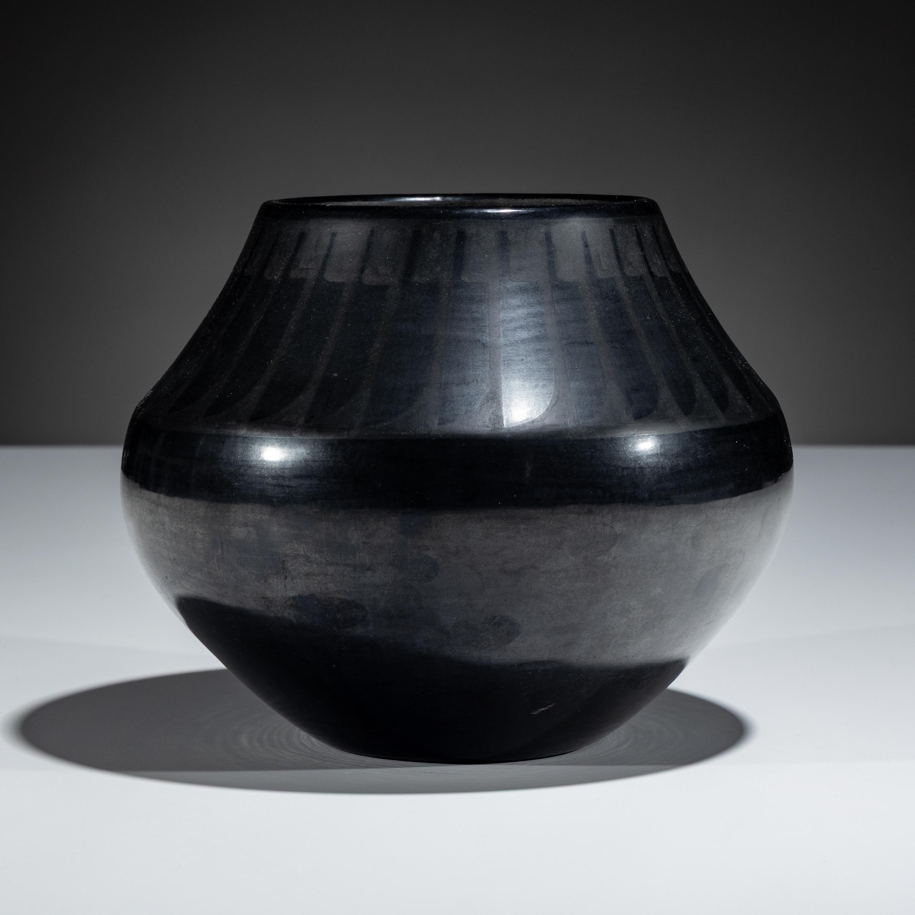 Blackware Pottery Jar, with Gunmetal Finish