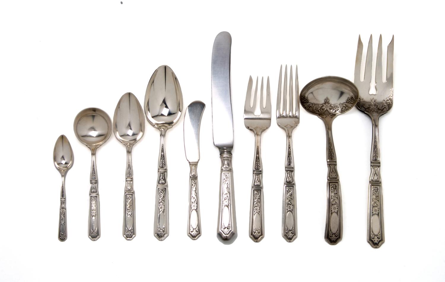 An American Sterling Silver Flatware Service, Gorham, Length of longest 9 7/8 inches.