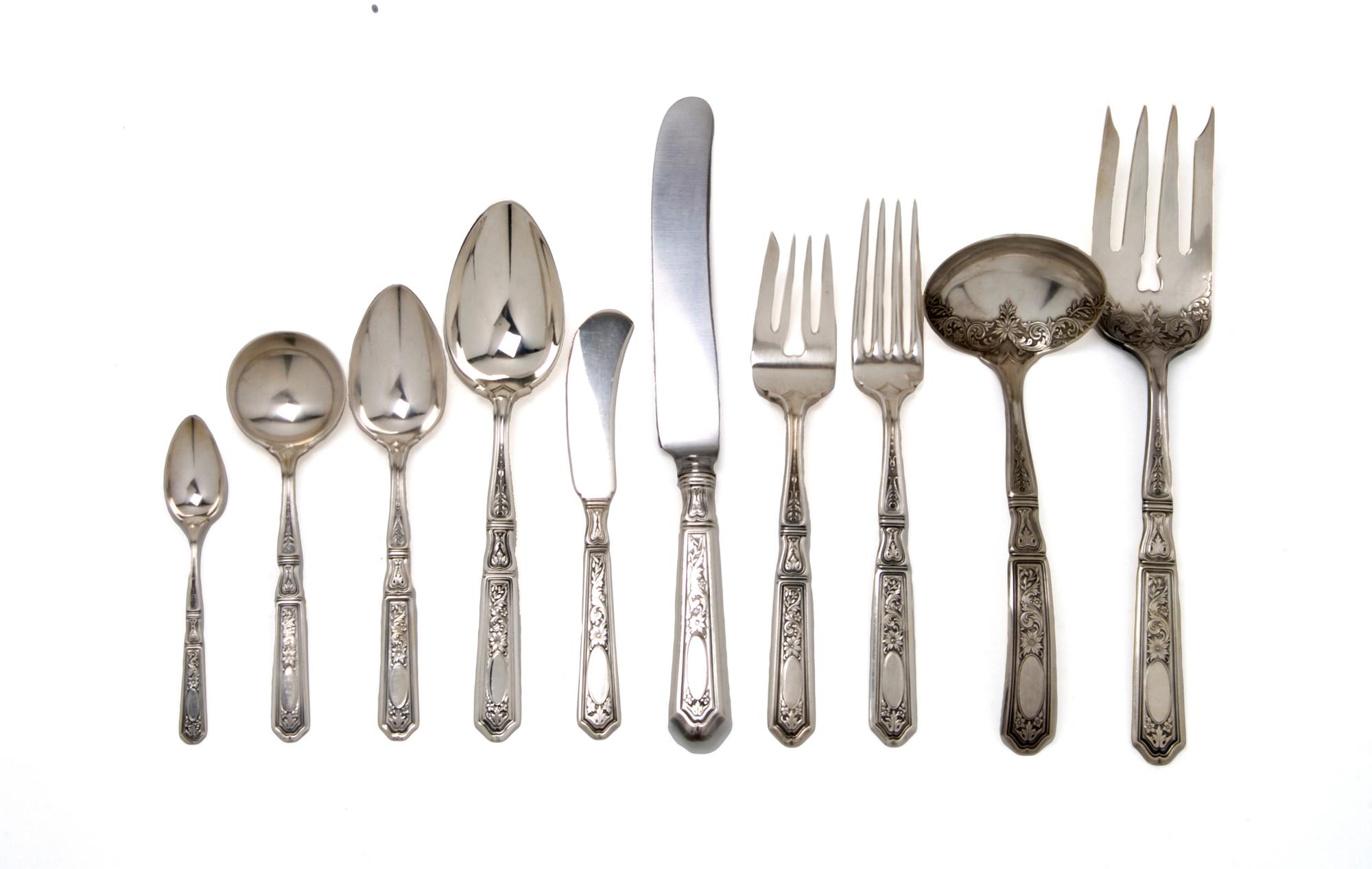 An American Sterling Silver Flatware Service, Gorham, Length of longest 9 7/8 inches.