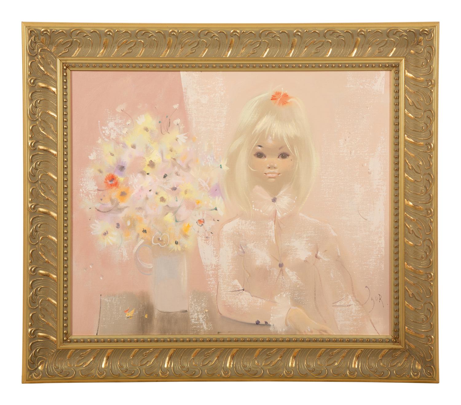 A Portrait of a Blonde with Flowers
