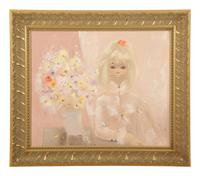 A Portrait of a Blonde with Flowers