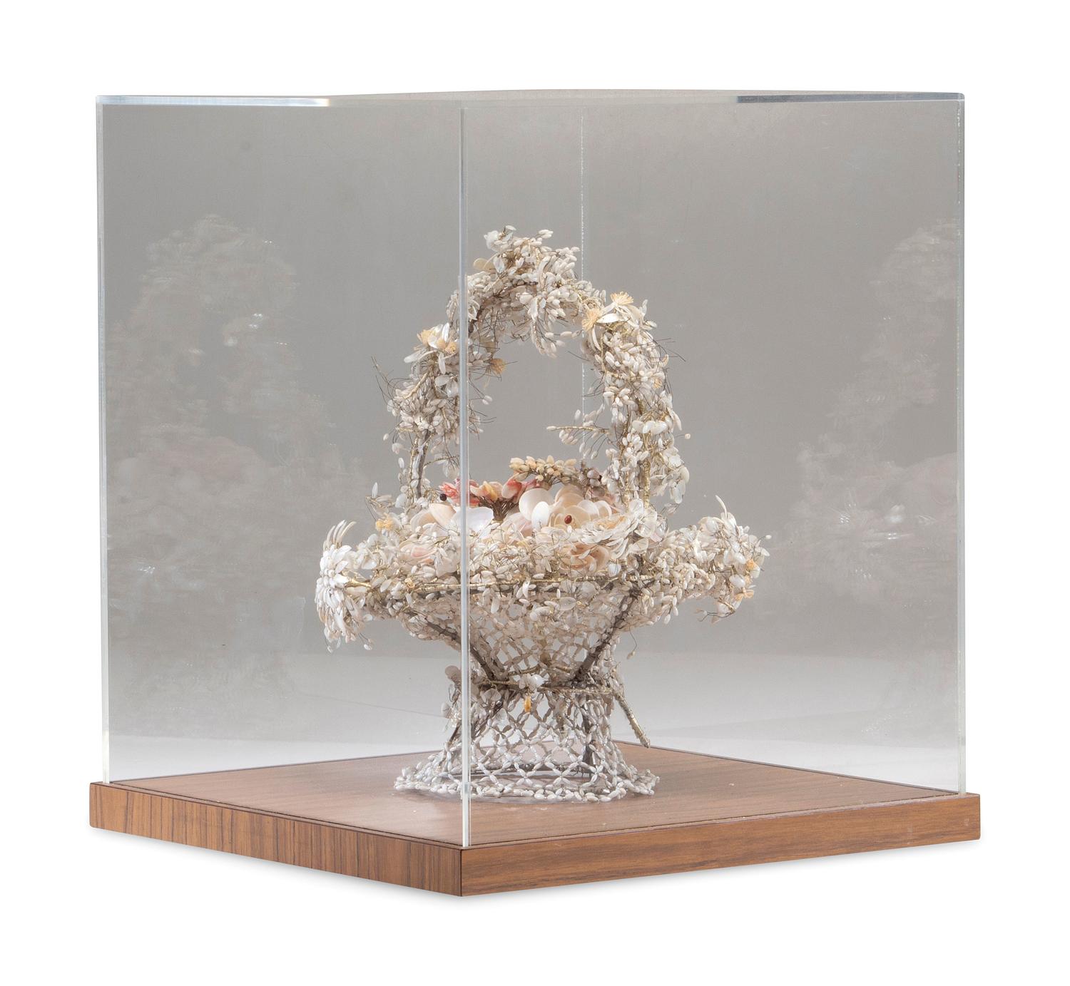 A Victorian Shellwork Basket of Flowers