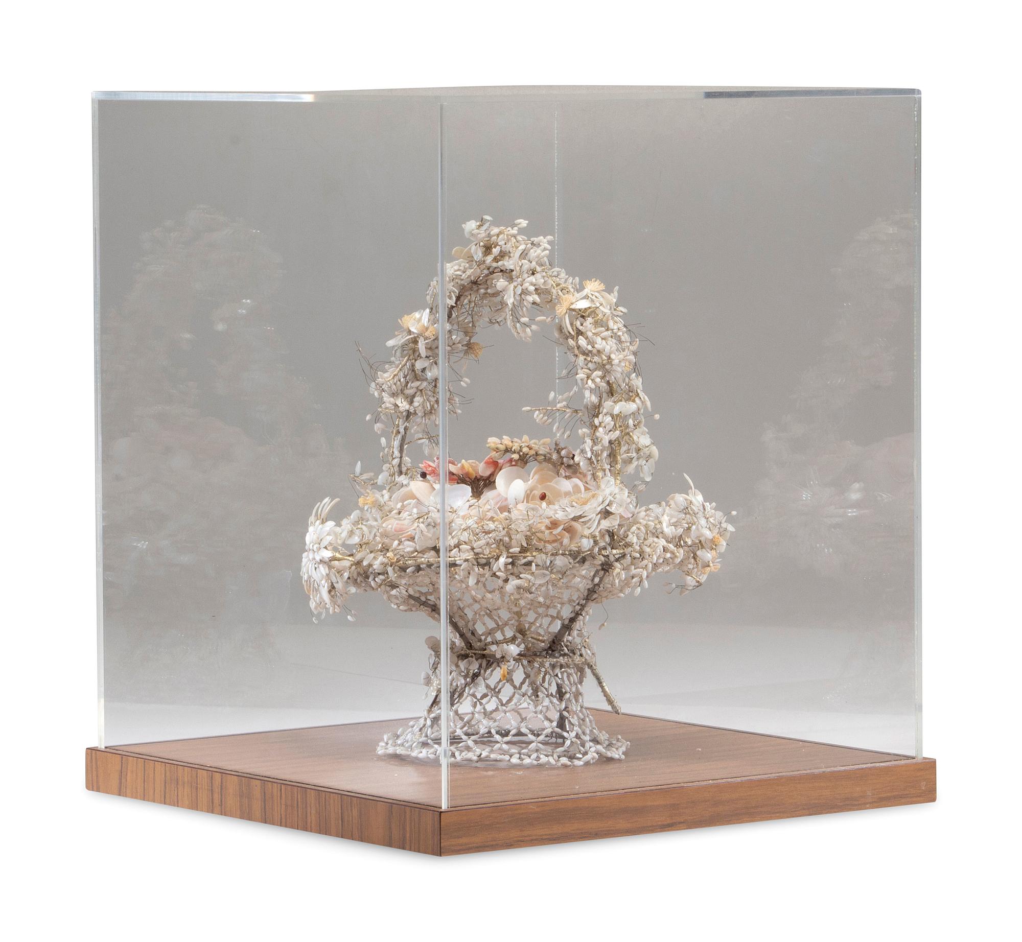 A Victorian Shellwork Basket of Flowers