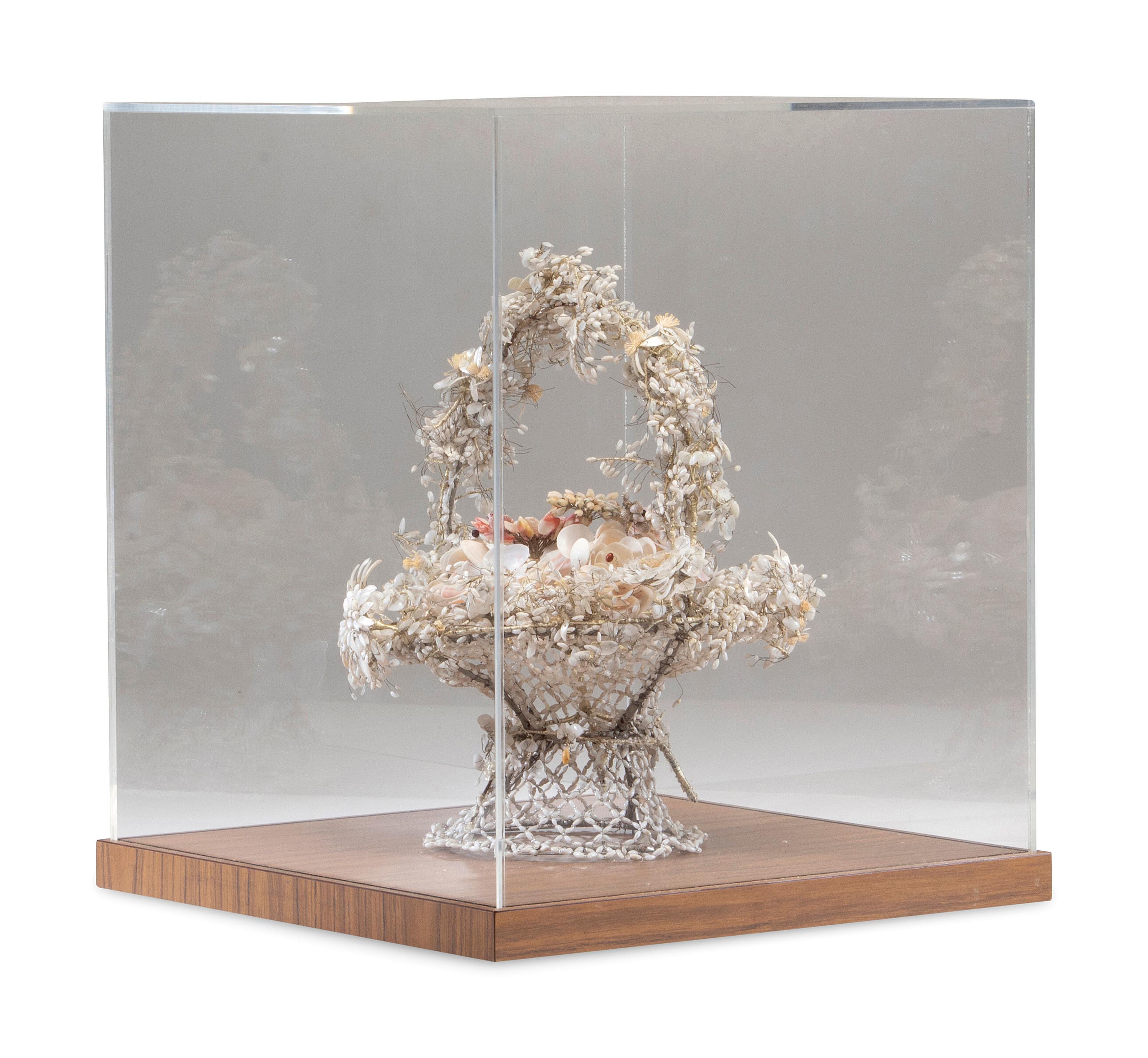 A Victorian Shellwork Basket of Flowers