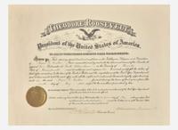 [Presidential] Roosevelt, Theodore: Partially-Printed Document, signed