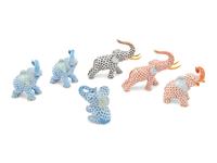 Six Herend Painted and Parcel Gilt Porcelain Elephant Figures