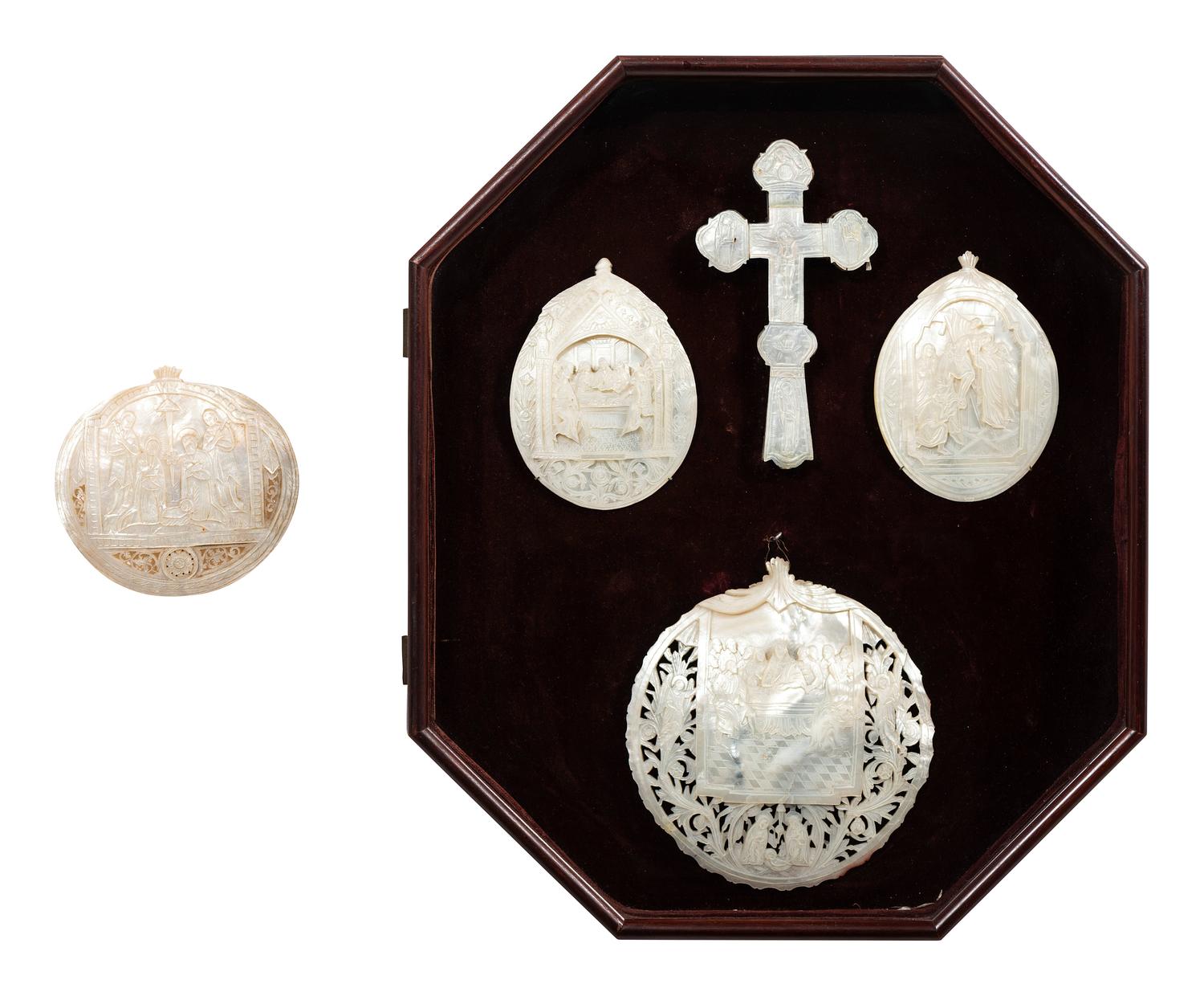Five Continental Carved Shell Articles of Religious Interest