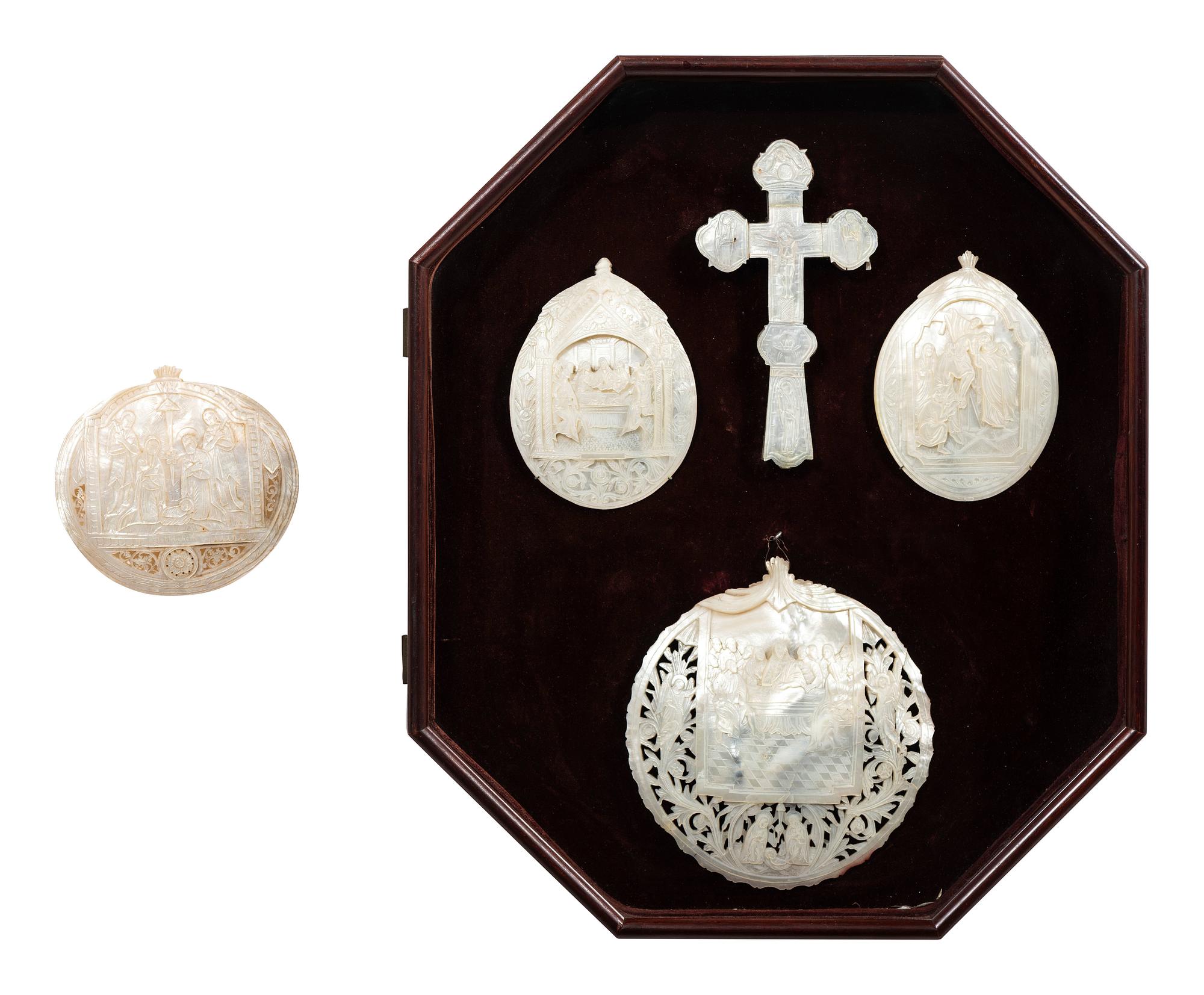 Five Continental Carved Shell Articles of Religious Interest