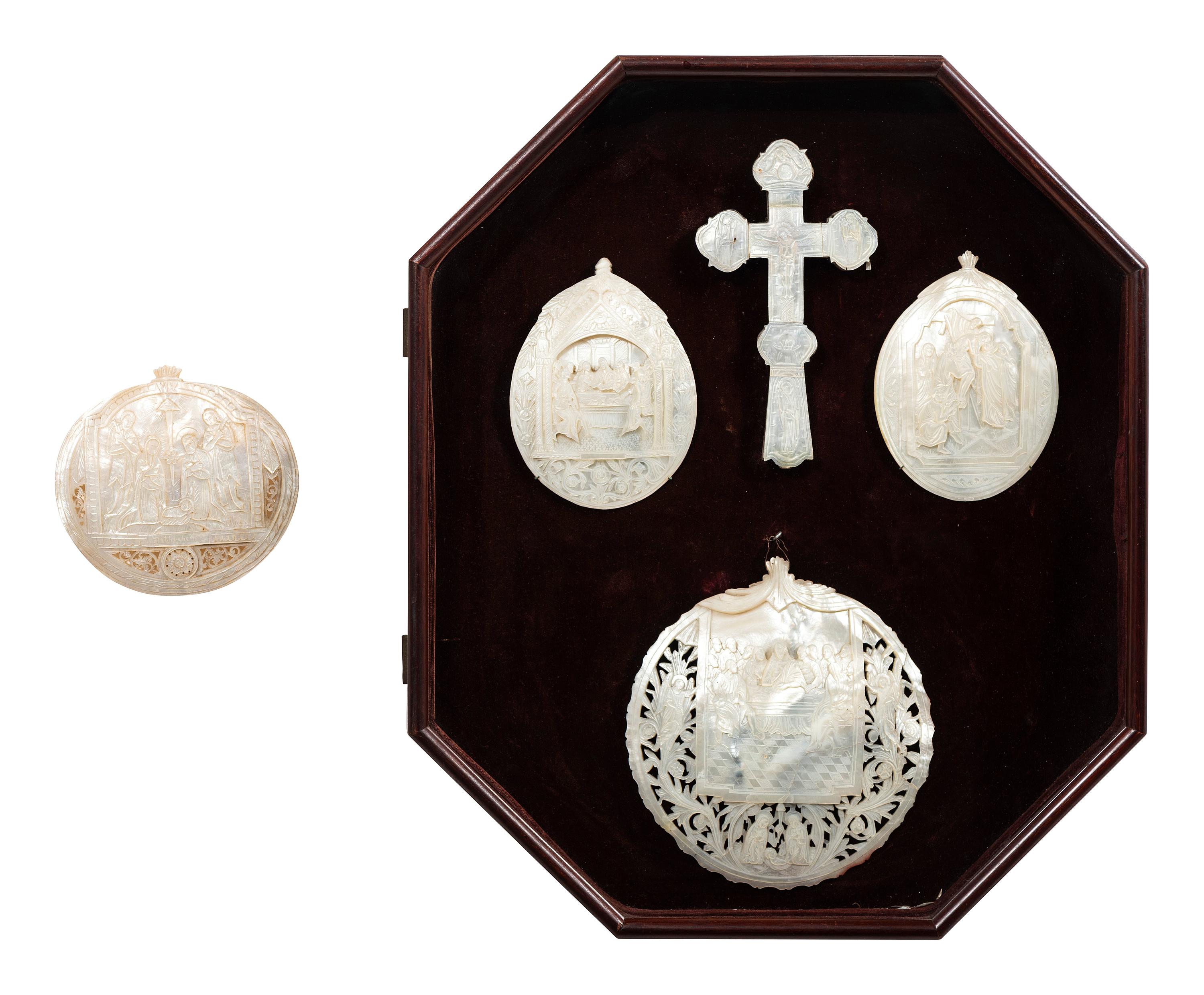 Five Continental Carved Shell Articles of Religious Interest