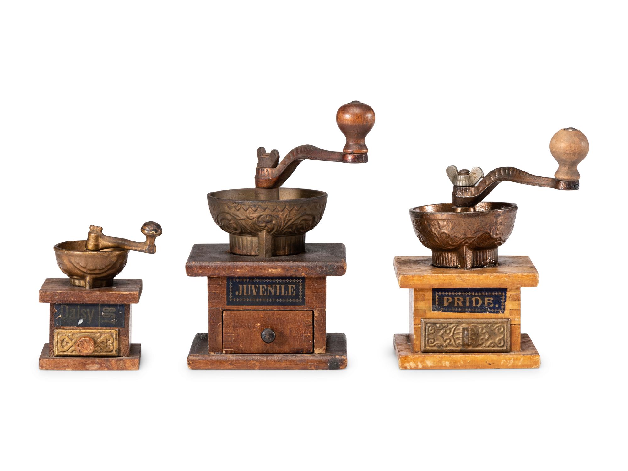 Three Miniature Coffee Grinders