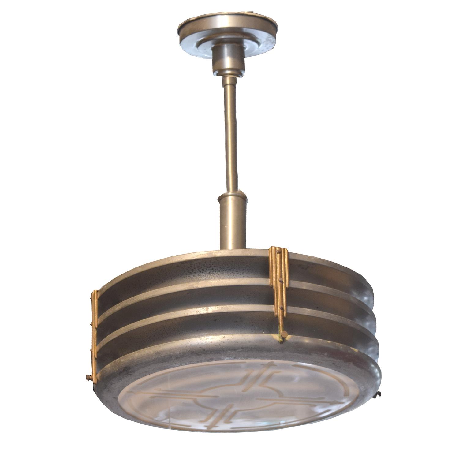 An Art Deco Brass and Glass Light Fixture 14" W x 14" D x 12" H — United States, Circa 1930