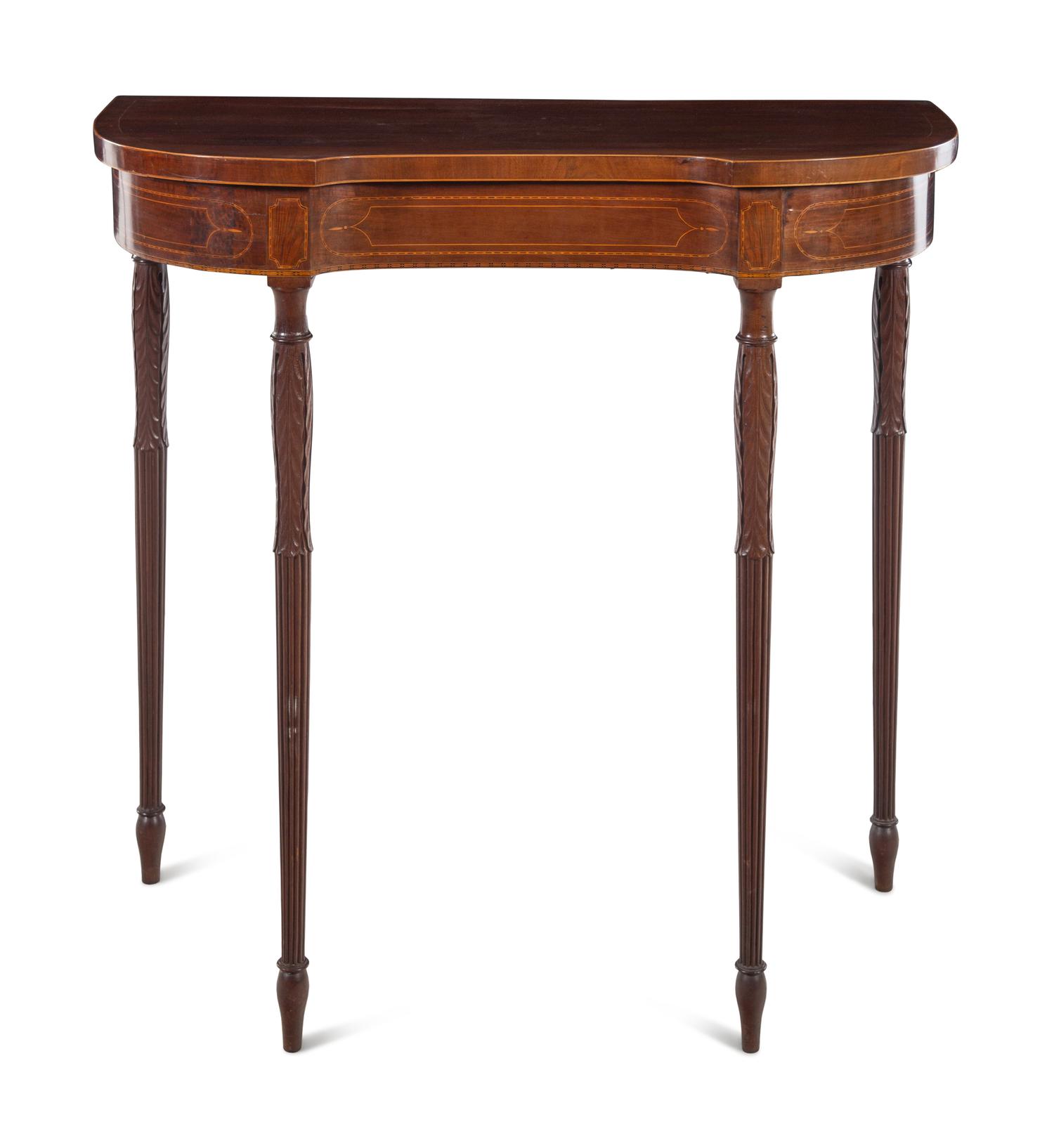 A Federal Style Carved and Inlaid Mahogany and Satinwood Console Table