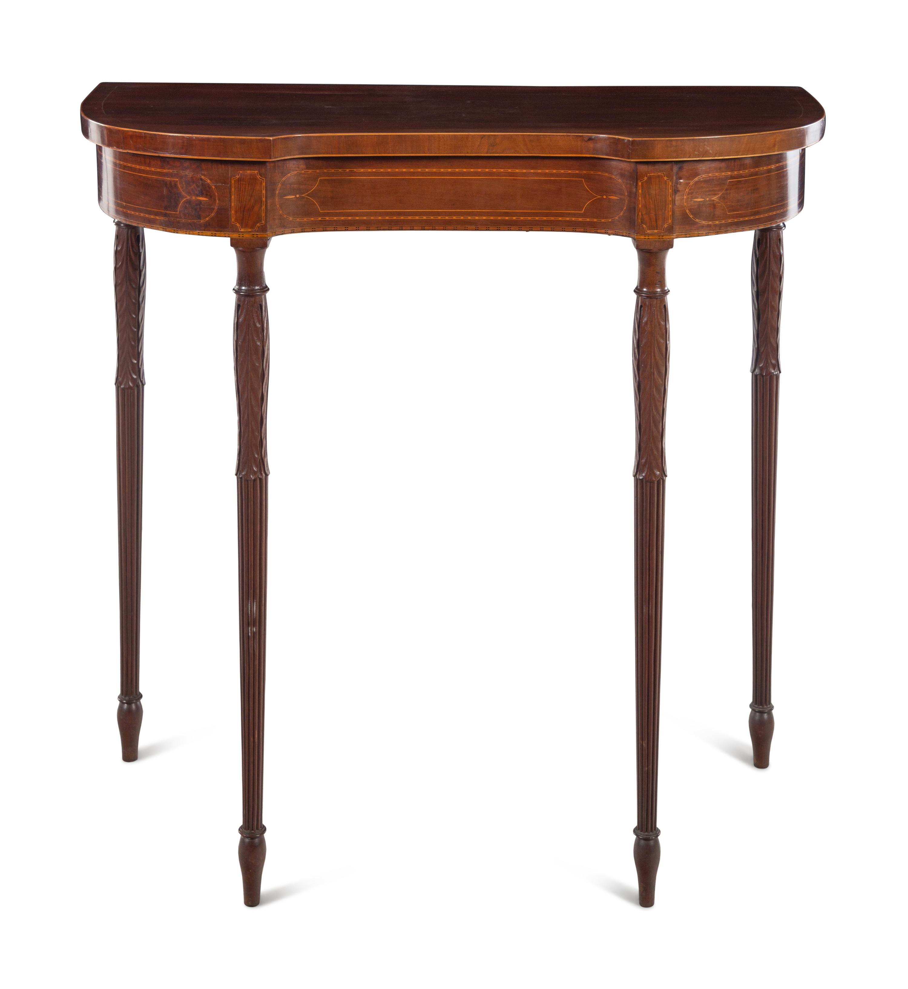 A Federal Style Carved and Inlaid Mahogany and Satinwood Console Table