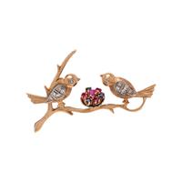 YELLOW GOLD, DIAMOND AND GEMSTONE BIRD BROOCH