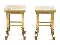 A Pair of Victorian Onyx-Top Brass Side Tables