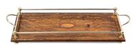 An English Inlaid Oak and Metal Serving Tray Width 22 inches.
