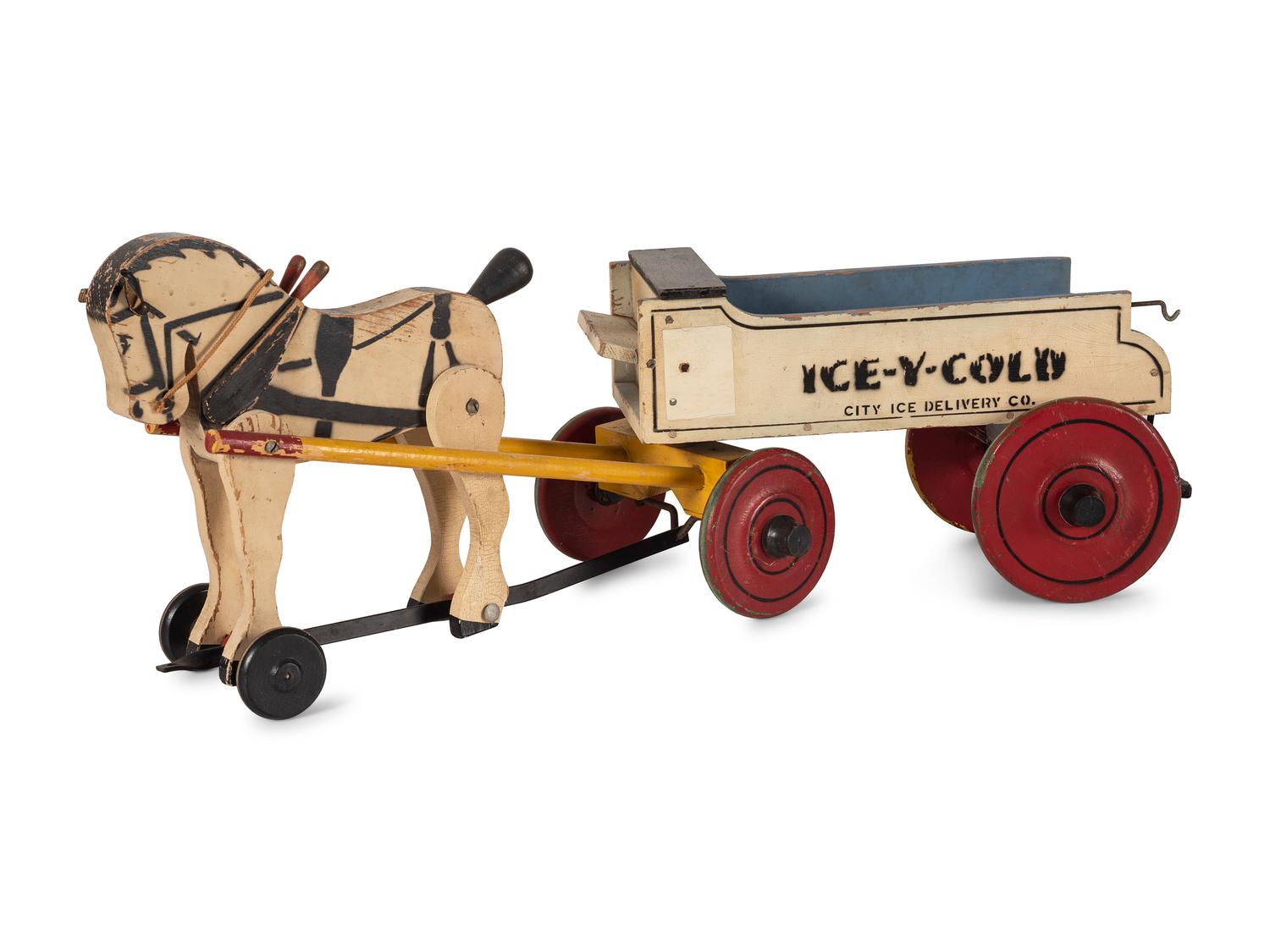 Two Carved and Painted Wood Horse Drawn Carriage Toys