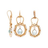 YELLOW GOLD, AQUAMARINE AND CULTURED PEARL SET
