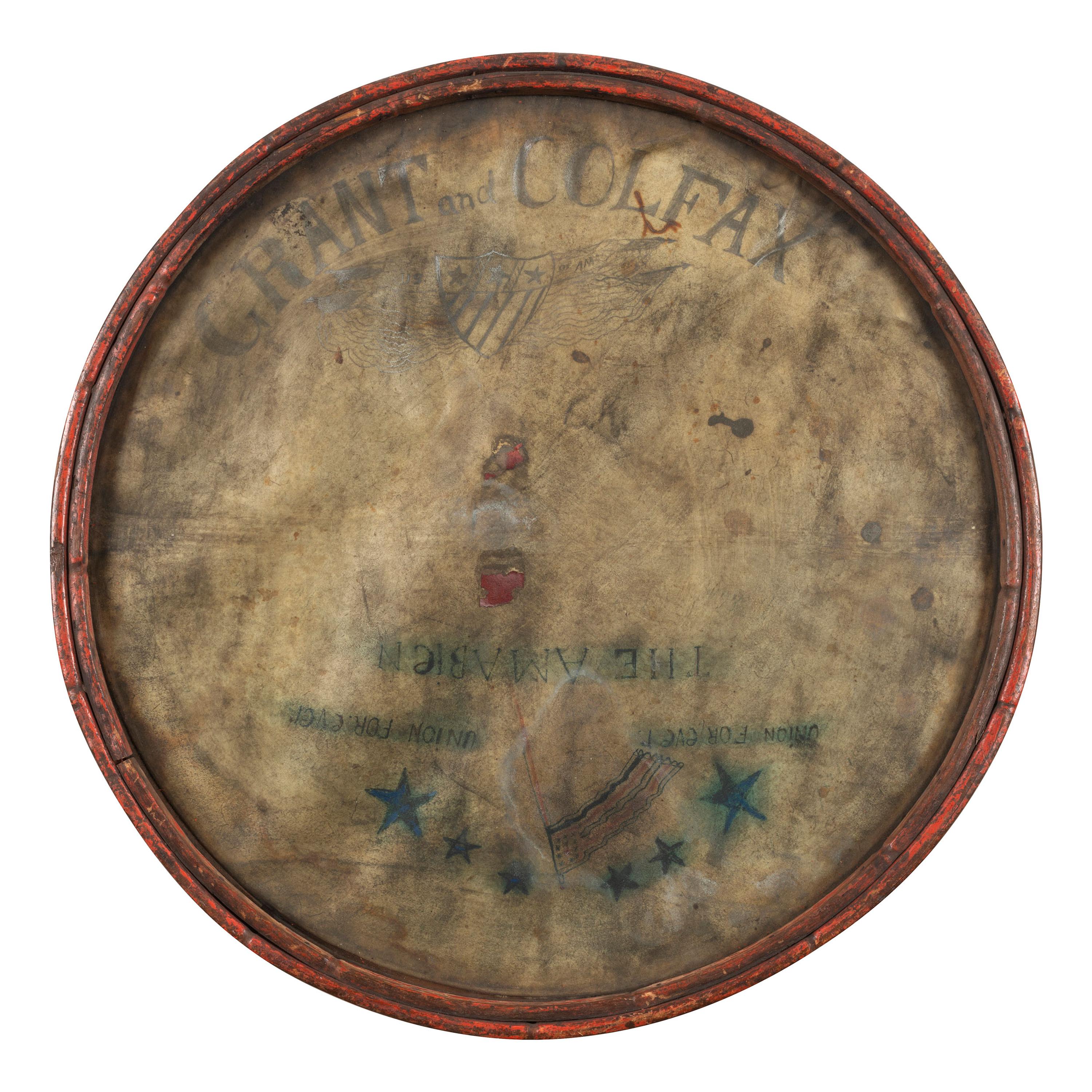 [POLITICS IN AMERICA] - [GRANT, Ulysses S. (1822-1885)]. Grant/Colfax folk art drum head created for the 1868 campaign.